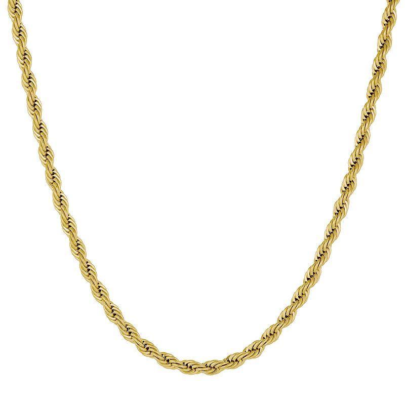 Mens LYNX Stainless Steel Rope Chain Necklace Gold Tone Product Image