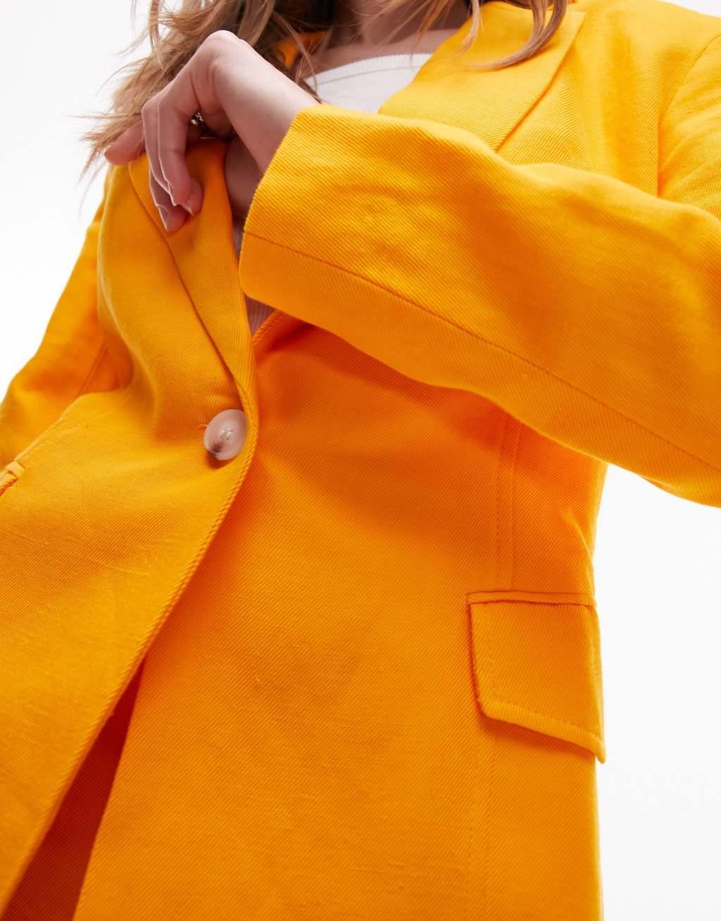 Topshop oversized linen blend blazer in mango - part of a set Product Image