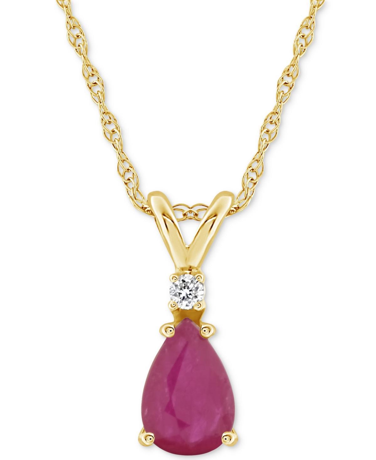 Celebration Gems 14K Yellow Gold Pear-Shaped Gemstone & Diamond-Accent Pendant Necklace, Womens Red Product Image