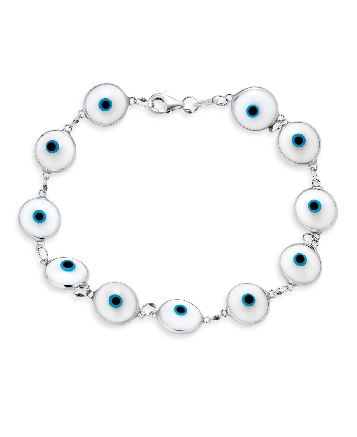 Bling Jewelry Protection Good Luck Amulet Turkish Glass Bead Evil Eye Bracelet For Women Sterling Silver White 7.5 Inch Product Image