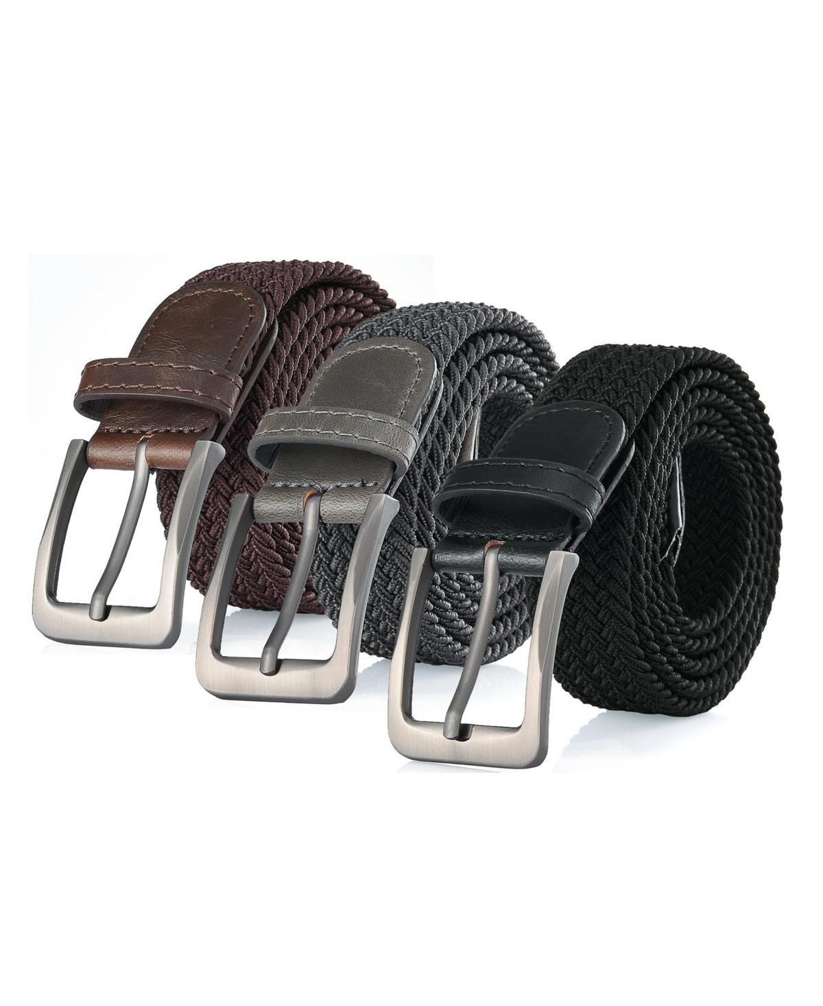 Mens Elastic Braided Stretch Belt for Big & Tall Pack of 3 - Black/white Product Image