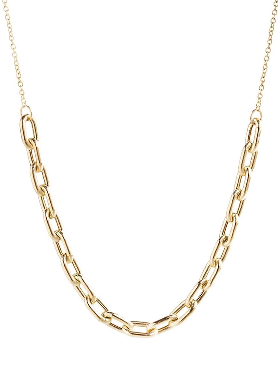 Womens 14K Yellow Gold Square-Oval Link Station Necklace Product Image