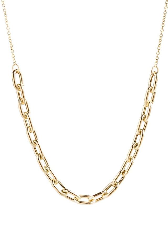 Womens 14K Yellow Gold Square-Oval Link Station Necklace Product Image