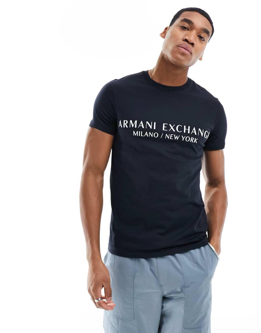 Armani Exchange linear logo T-shirt in navy Product Image