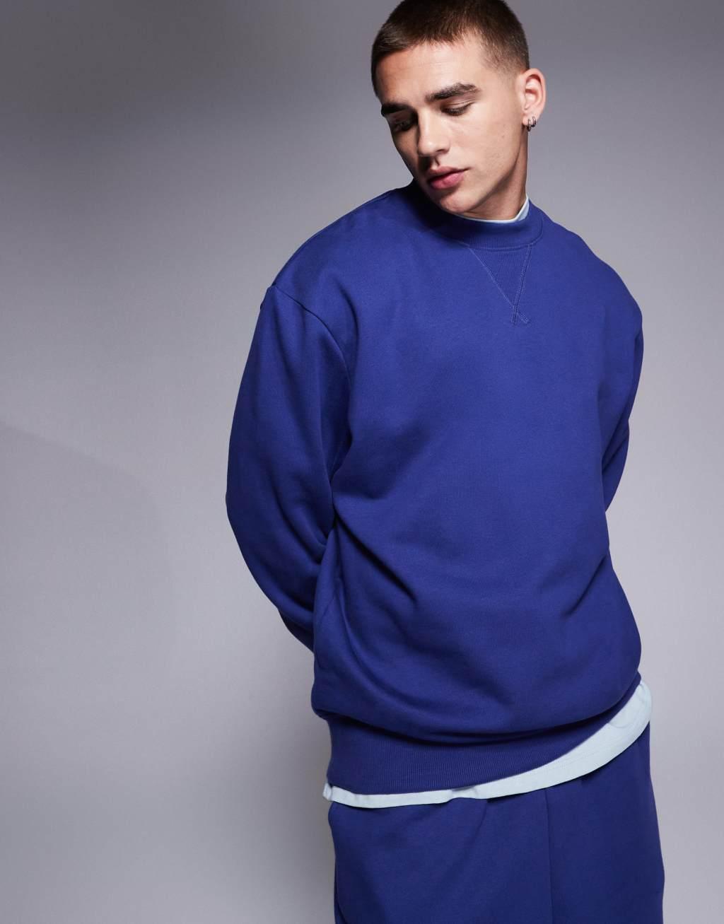 ASOS DESIGN premium heavyweight oversized sweatshirt in blue Product Image