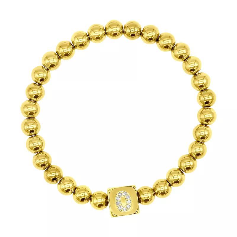 Adornia Gold Tone Initial Cubic Zirconia Cube & Bead Stretch Bracelet, Womens Q Product Image