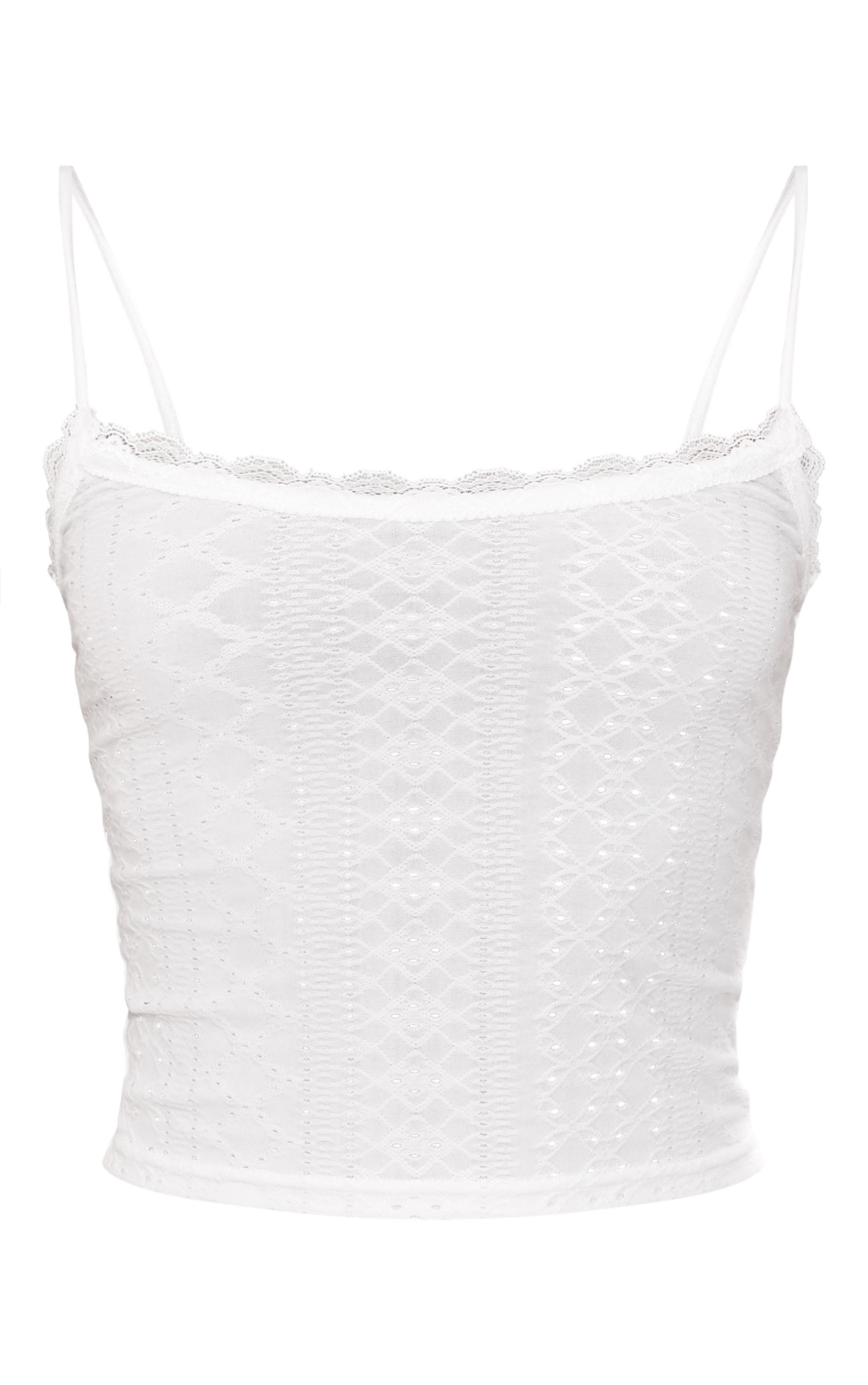 Cream Textured Stretch Lace Trim Bow Strap Cami Product Image