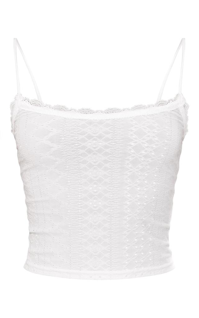 Cream Textured Stretch Lace Trim Bow Strap Cami Product Image