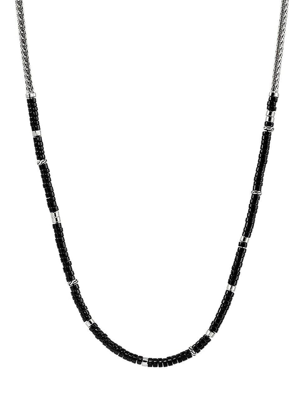 Mens Heishi Sterling Silver & Black Onyx Chain Necklace Product Image