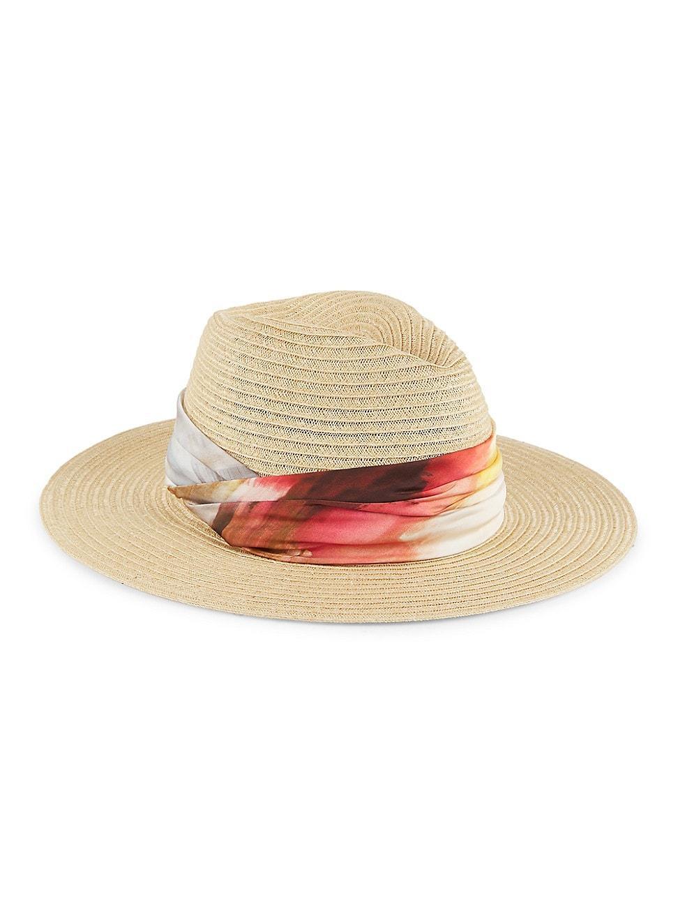 Womens Courtney Watercolor Print-Trimmed Satin & Hemp Vented Fedora Product Image