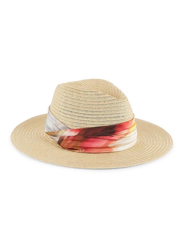 Womens Courtney Watercolor Print-Trimmed Satin & Hemp Vented Fedora Product Image