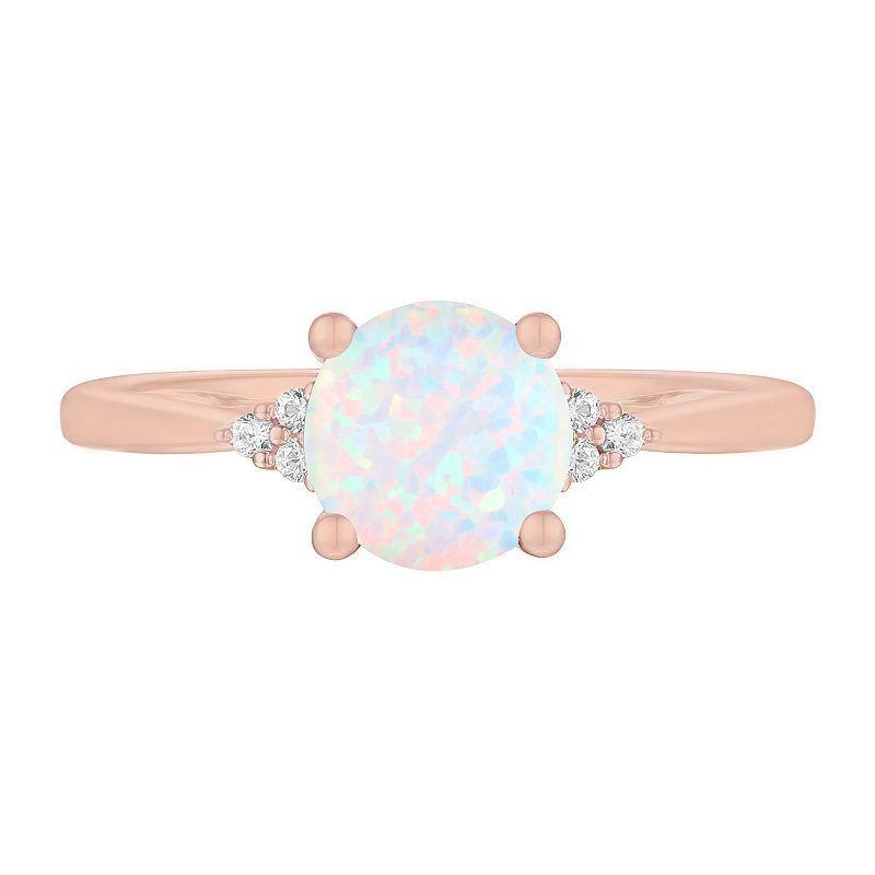 14k Rose Gold Over Silver Lab-Created Opal, Lab-Created White Sapphire Solitaire Ring, Womens Pink Product Image