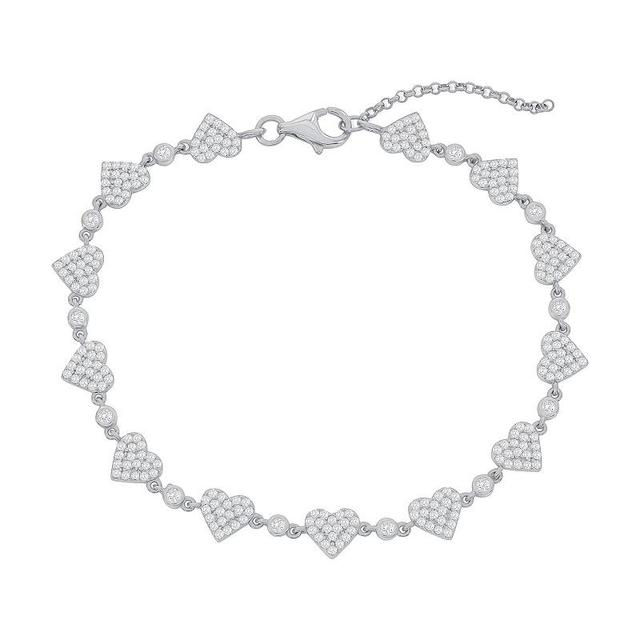 Argento Bella Sterling Silver Cubic Zirconia Heart Link Bracelet, Womens White Product Image