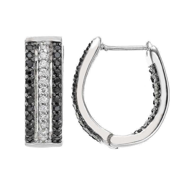 Sophie Miller Cubic Zirconia Sterling Silver U-Hoop Earrings, Womens, Black Product Image