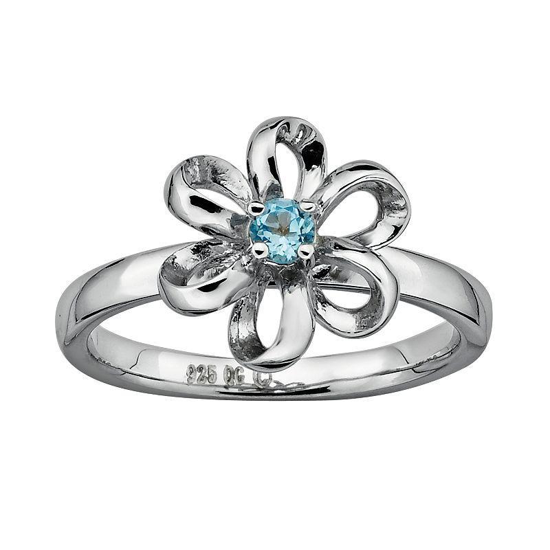 Stacks & Stones Sterling Silver Blue Topaz Flower Stack Ring, Womens Product Image