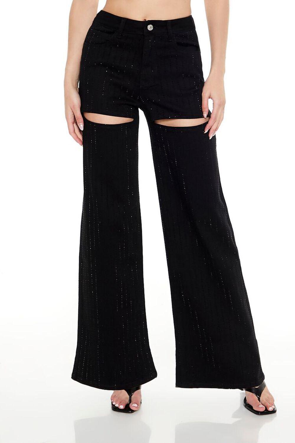 Rhinestone Cutout Wide-Leg Jeans | Forever 21 Product Image