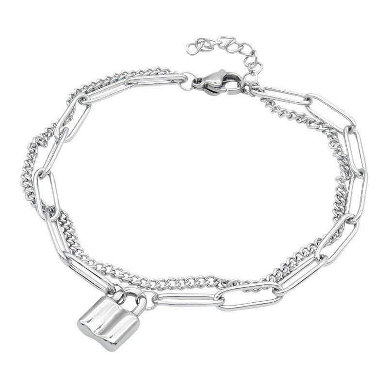 Adornia Stainless Steel Padlock Mixed Chain Bracelet, Womens Silver Product Image