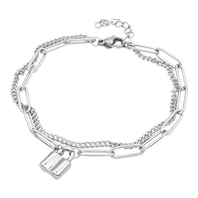 Adornia Silver-Tone Padlock Mixed Chain Bracelet Product Image