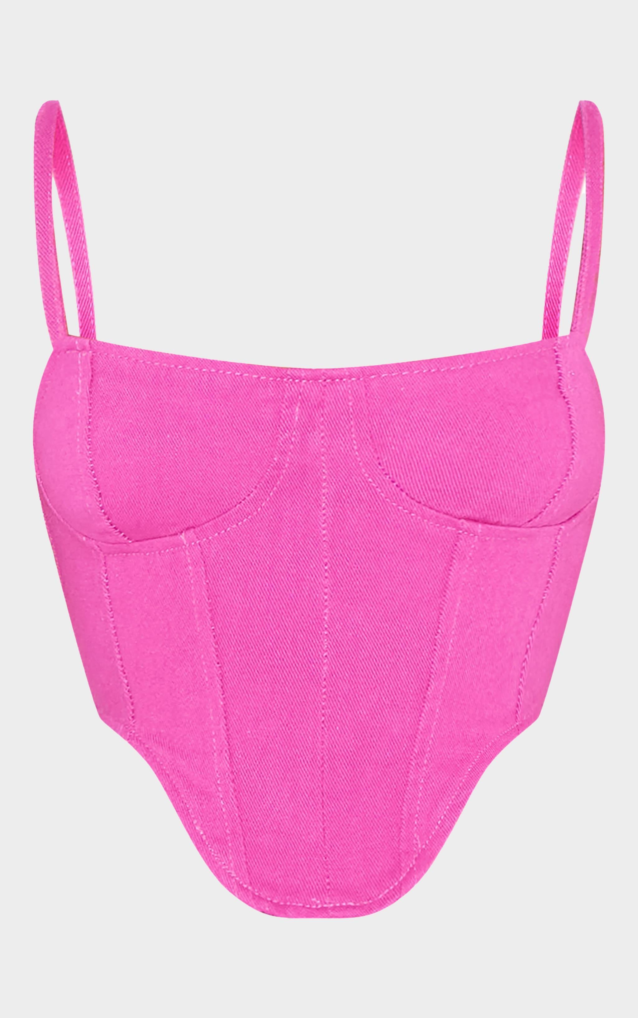 Pink Dipped Hem Denim Corset Product Image