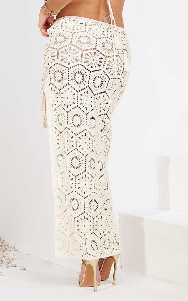 Cream Patterned Crochet Knit Maxi Skirt Product Image