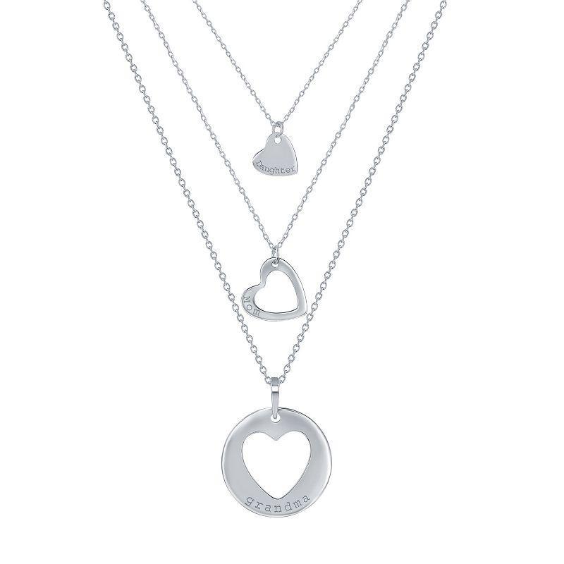 Sterling Silver 3 Generation Hearts Multi-Strand Necklace, Womens Grey Product Image