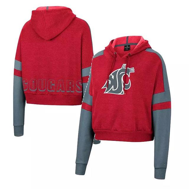 Womens Colosseum Crimson Washington State Cougars Throwback Stripe Arch Logo Cropped Pullover Hoodie Product Image