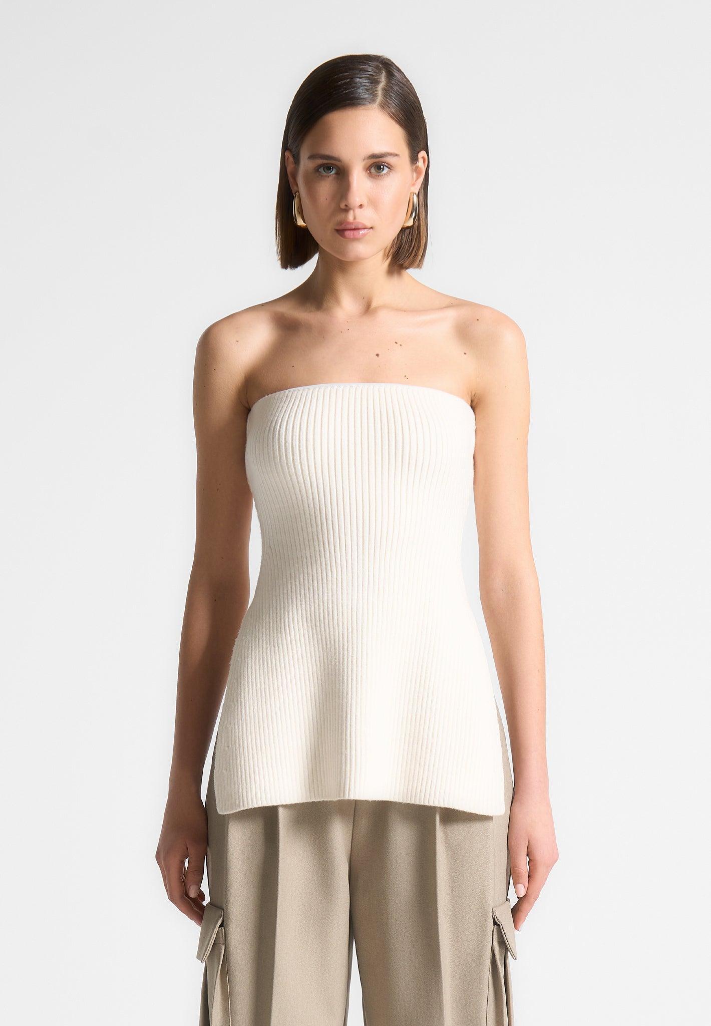 Rib Knit Longline Bandeau Top - Off White Female Product Image