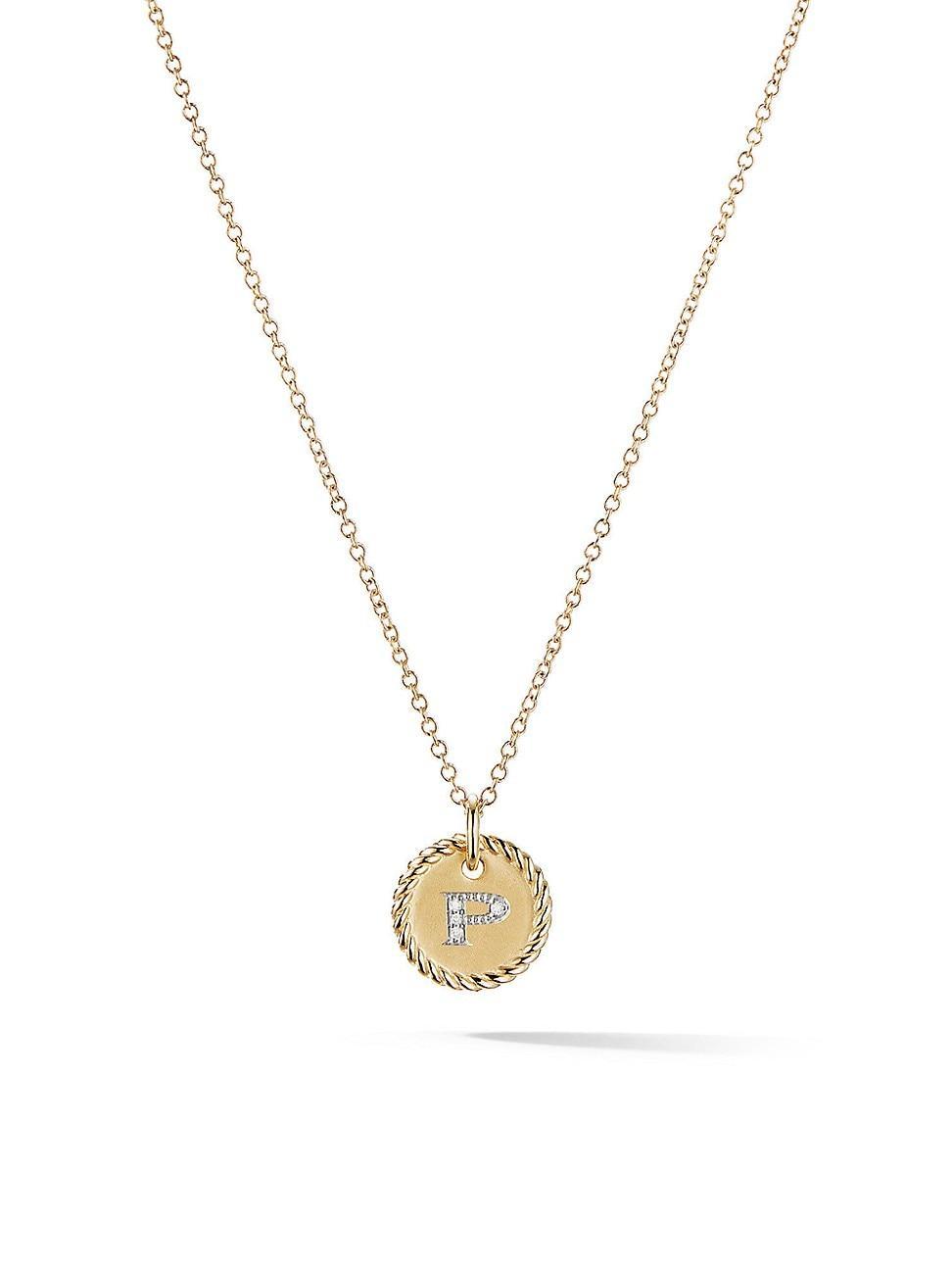 Womens Initial Charm Necklace in 18K Yellow Gold with Pav Diamonds Product Image