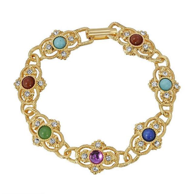 1928 Gold Tone Multi Color Simulated Stone Link Bracelet, Womens Product Image