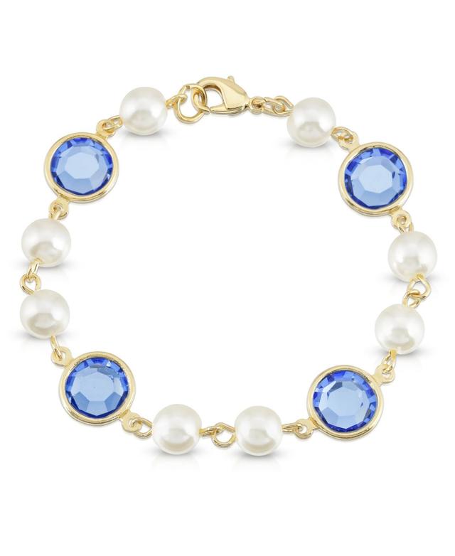 1928 Gold Tone Simulated Pearl & Crystal Chain Bracelet, Womens, Light Blue Product Image