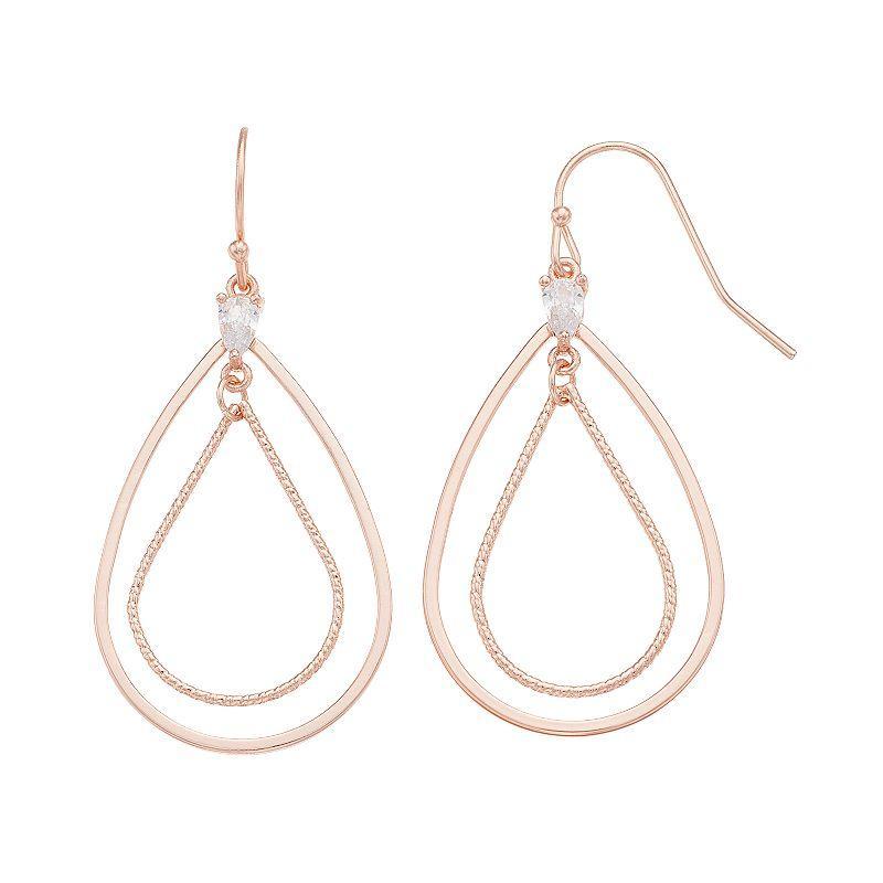 LC Lauren Conrad Double Teardrop Earrings, Womens, Rose Gold Tone Product Image