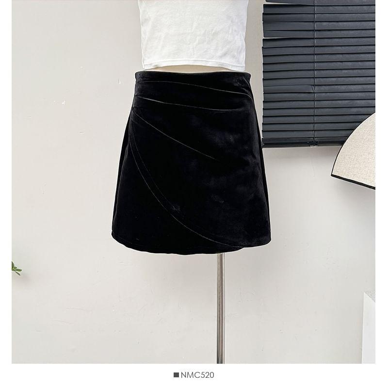 Velvet Ruched A-Line Mini Skirt Product Image