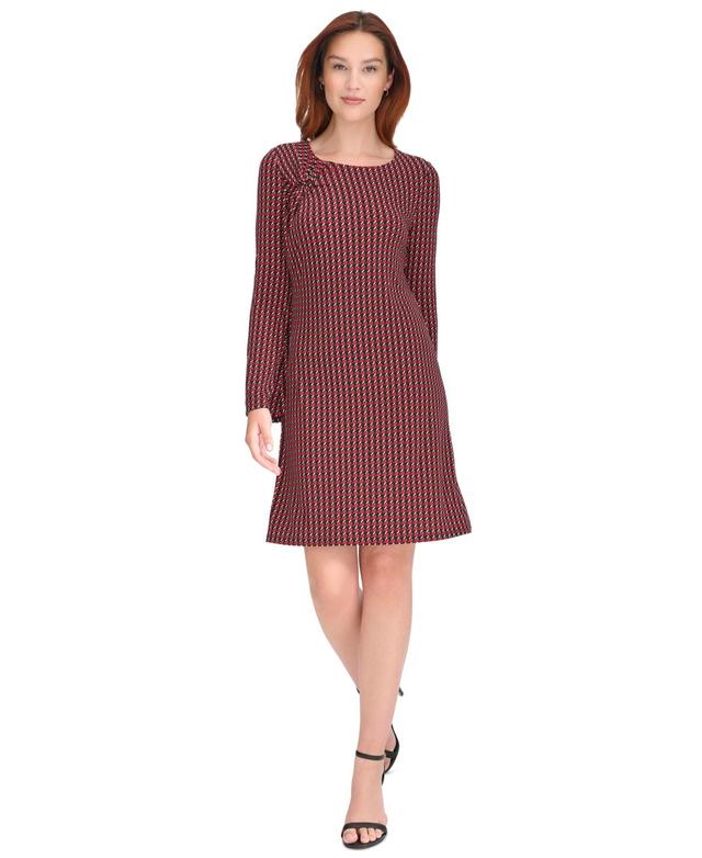 Tommy Hilfiger Womens Printed Round-Neck Shift Dress - Crimson Product Image