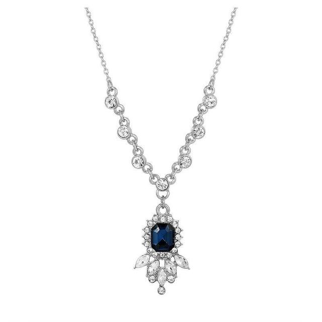 1928 Silver Tone Cluster Simulated Crystal Pendant Necklace, Womens, Blue Product Image