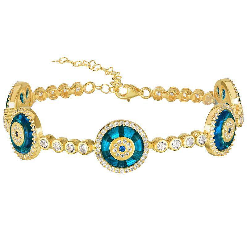 Sunkissed Sterling Sterling Silver Cubic Zirconia Evil Eye Link Bracelet, Womens Gold Tone Product Image