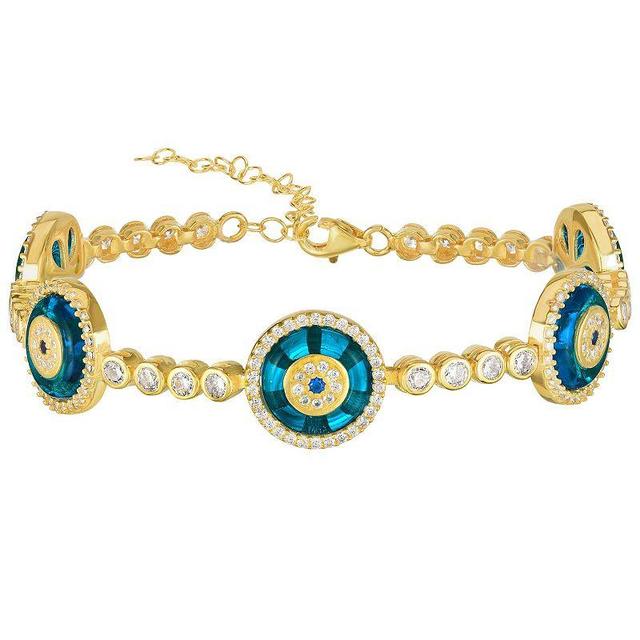 Sunkissed Sterling Sterling Silver Cubic Zirconia Evil Eye Link Bracelet, Womens Gold Tone Product Image