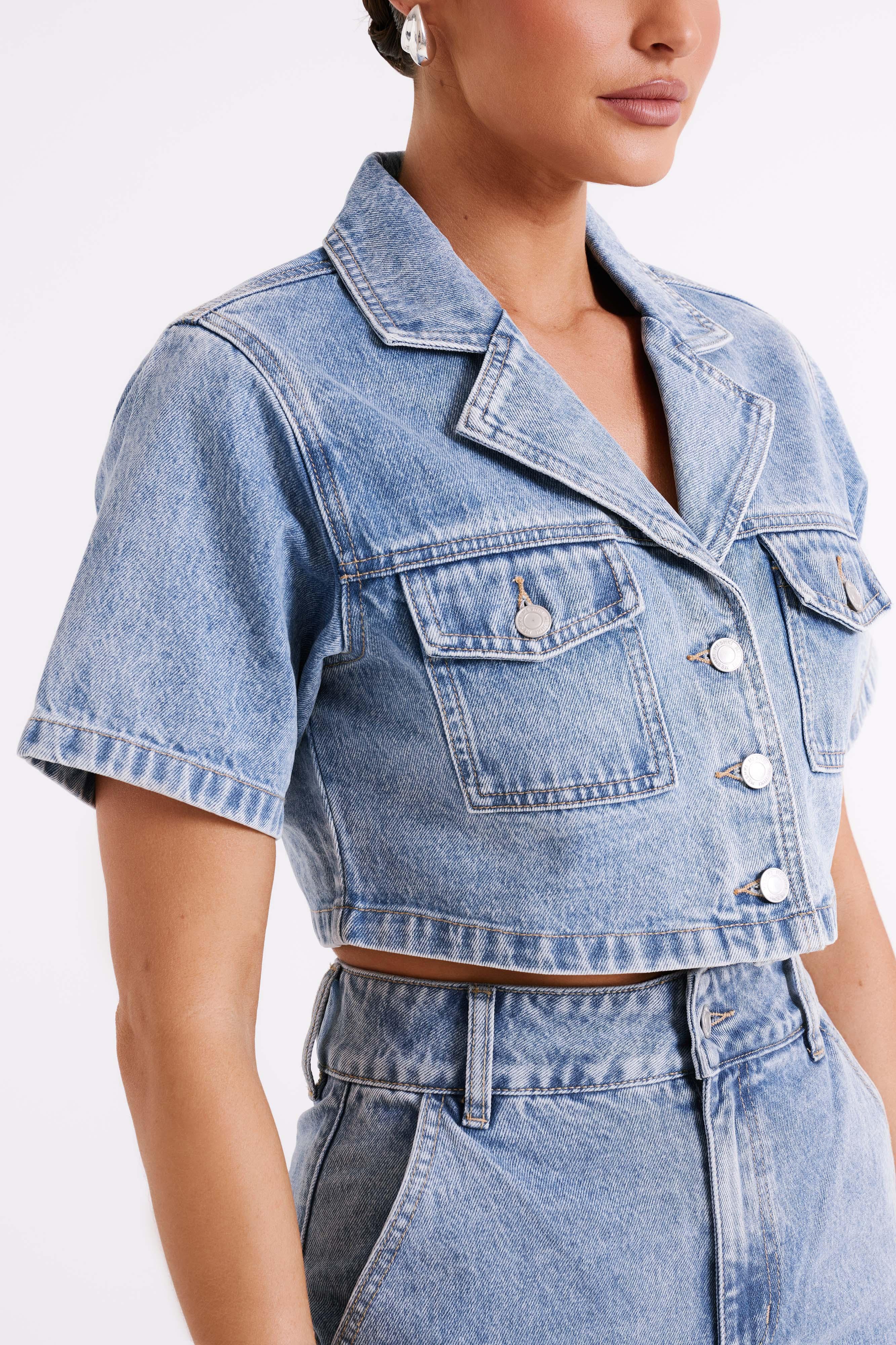 Annabelle Denim Crop Shirt - Vintage Blue Product Image