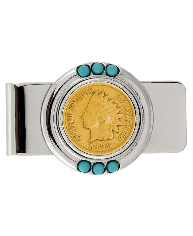 Mens American Coin Treasures Gold-Layered 1800s Indian Penny Turquoise Coin Money Clip Product Image