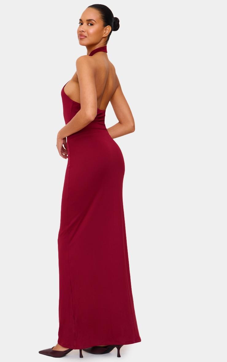 Burgundy Double Contour Halterneck Low Back Maxi Dress Product Image