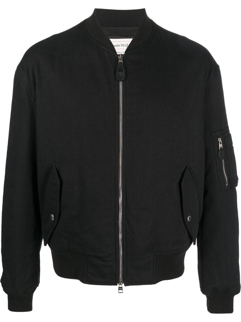 Embroidered-logo Zip-up Bomber Jacket In Black Product Image