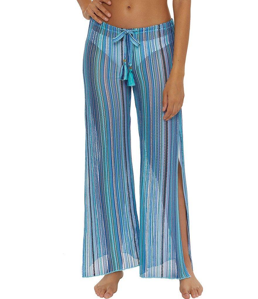 Becca by Rebecca Virtue Seaside Stripe Tie Tassel Wide Split Leg Crochet Cover-Up Pants Product Image