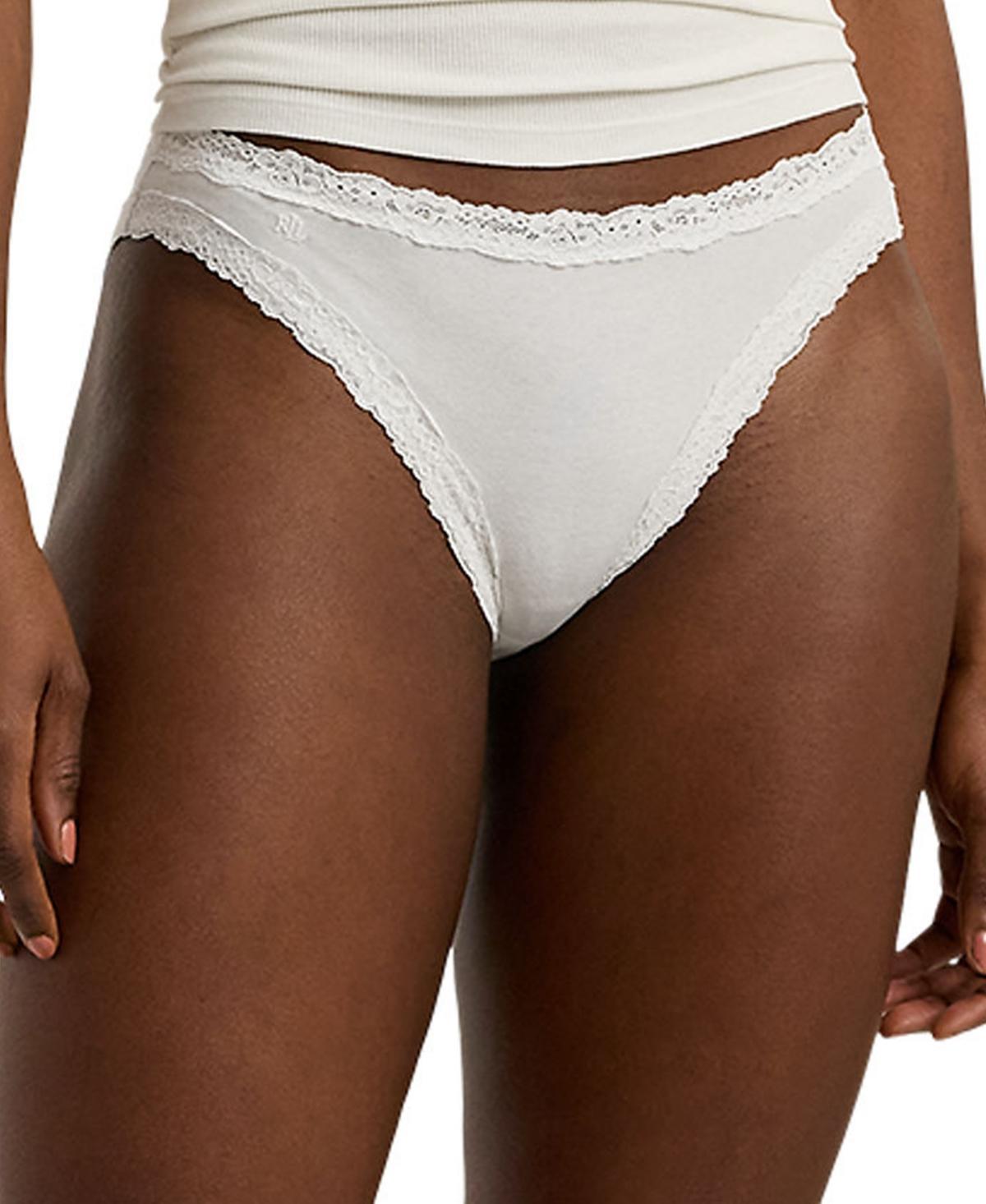 Lauren Ralph Lauren Womens Cotton & Lace Jersey Bikini Brief Underwear 4L0076 Product Image