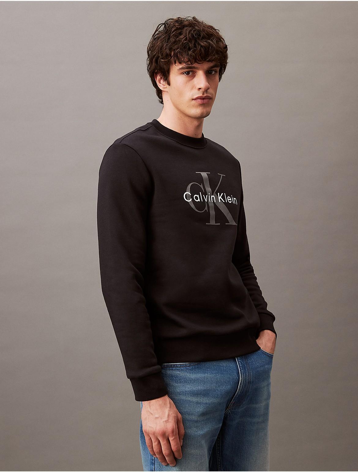 Calvin Klein Mens Monogram Logo Relaxed Fleece Crewneck Sweatshirt - Black - XL Product Image