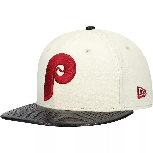 Mens New Era Cream Philadelphia Phillies Game Night Leather Visor 59FIFTY Fitted Hat Product Image