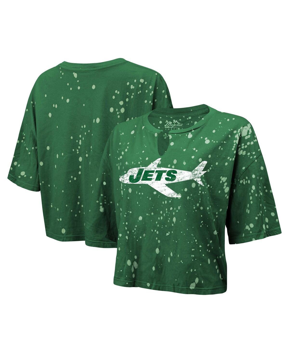 Womens Majestic Threads Green Distressed New York Jets Bleach Splatter Notch Neck Crop T-shirt Product Image