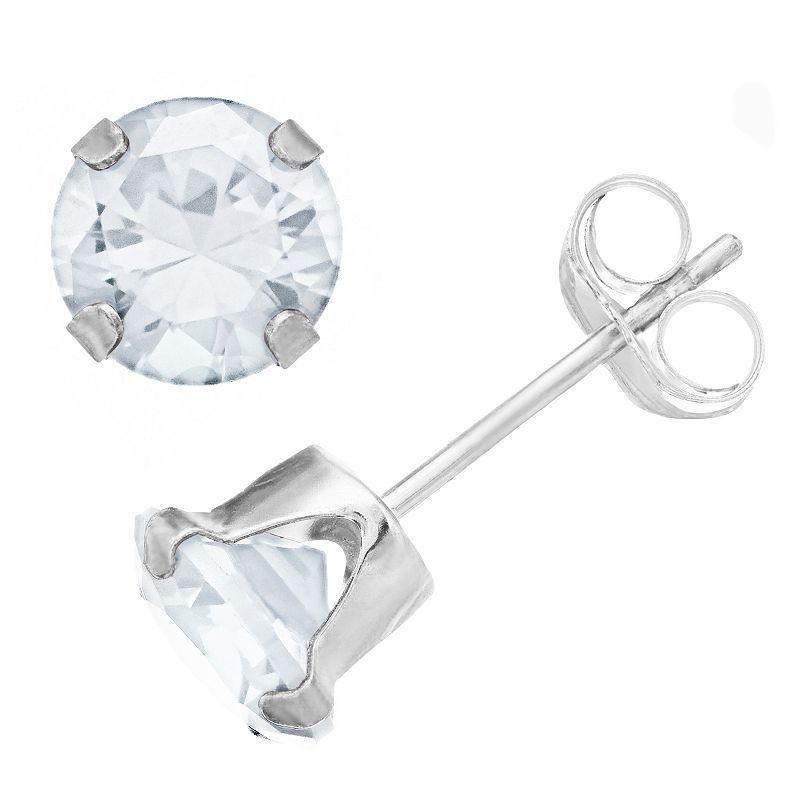 Pure Gem Collection 10k White Gold 6 mm Lab-Created White Sapphire Stud Earrings, Womens Product Image