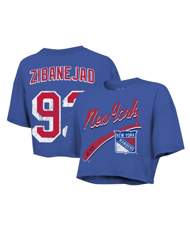 Majestic Threads Womens Mika Zibanejad Royal New York Rangers Behind the Net Boxy Name Number Cropped T-Shirt Product Image