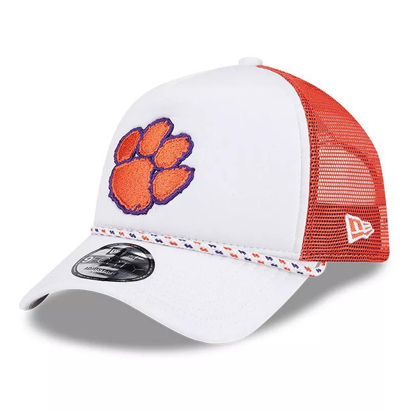 Mens New Era White/Orange Clemson Tigers Court Sport Foam A-Frame 9FORTY Adjustable Trucker Hat Product Image