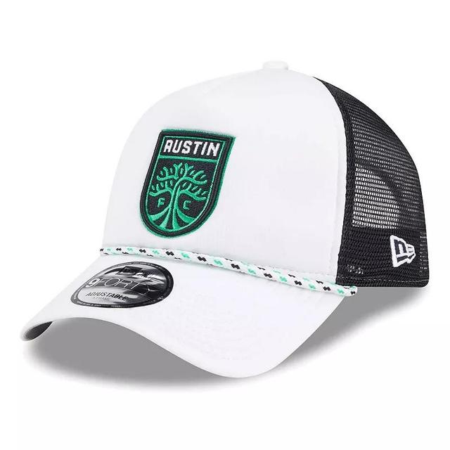 Mens New Era White/Black Austin FC Court Sport Foam A-Frame 9FORTY Adjustable Trucker Hat Product Image