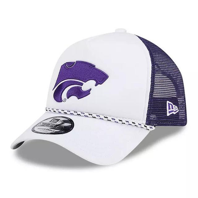 Mens New Era White/Purple Kansas State Wildcats Court Sport Foam A-Frame 9FORTY Adjustable Trucker Hat Product Image